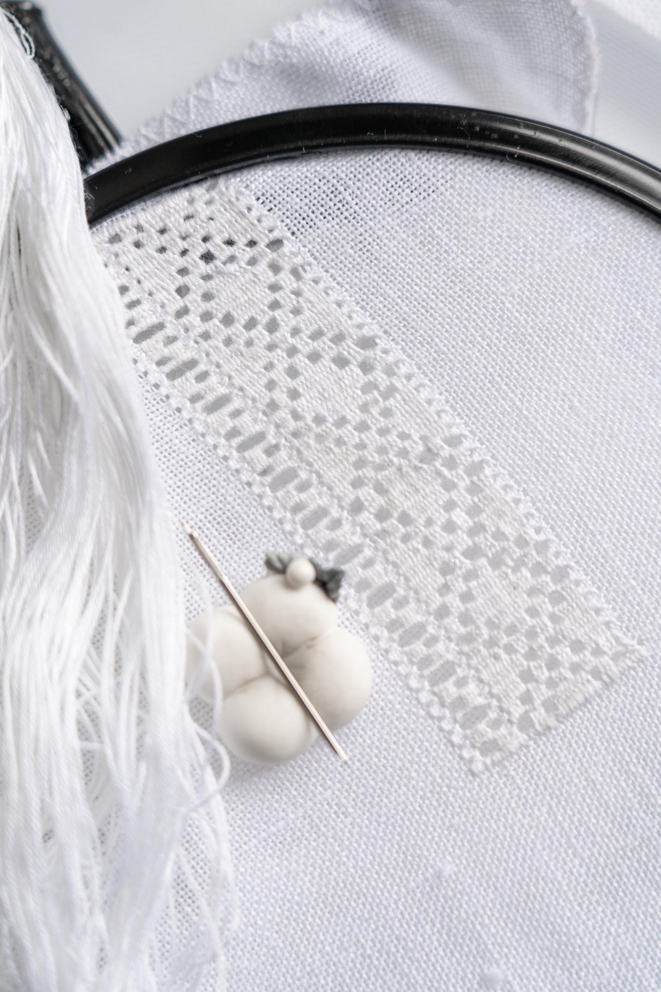 Close-up of elegant hand embroidery on silk